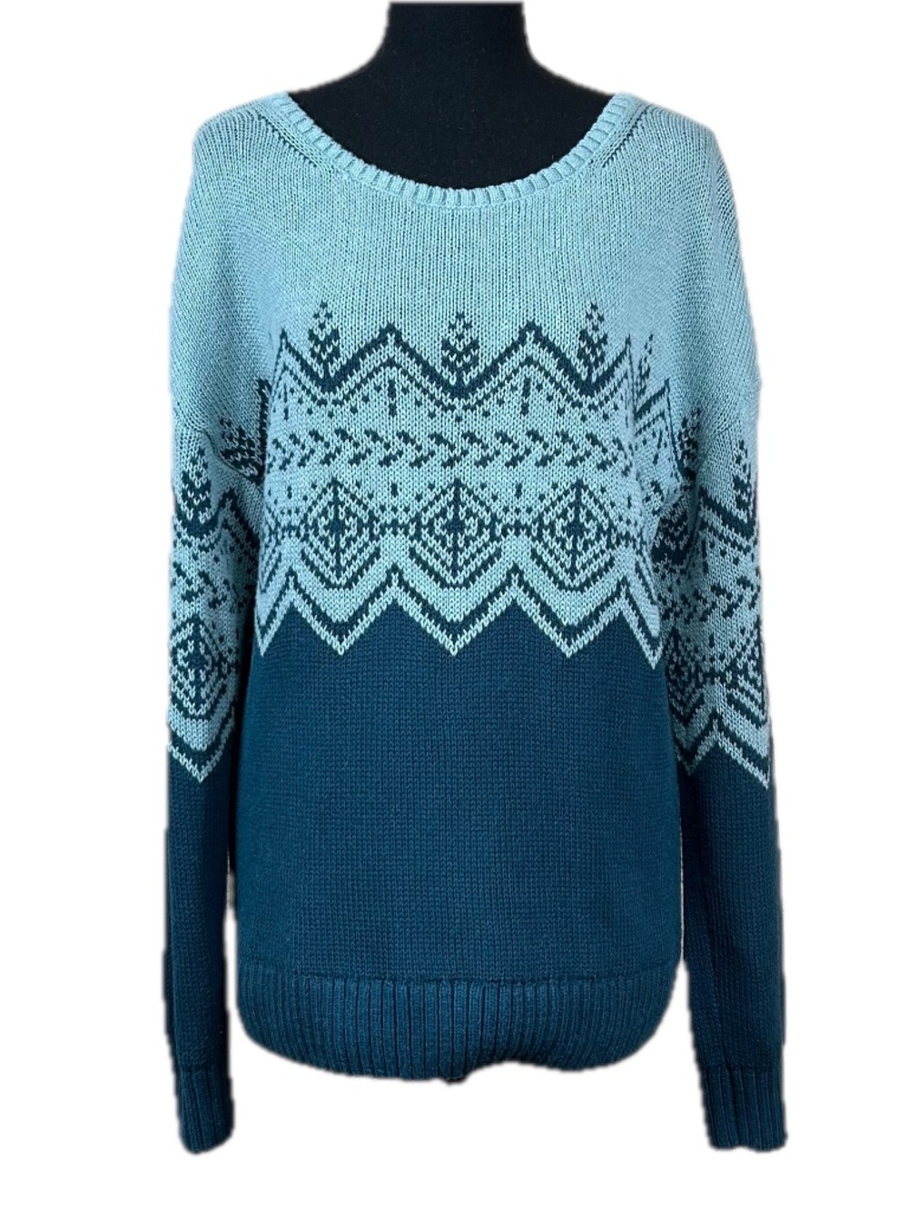 Garnet Hill Turquoise Nordic Pima Cotton Alpaca Sweater Size M